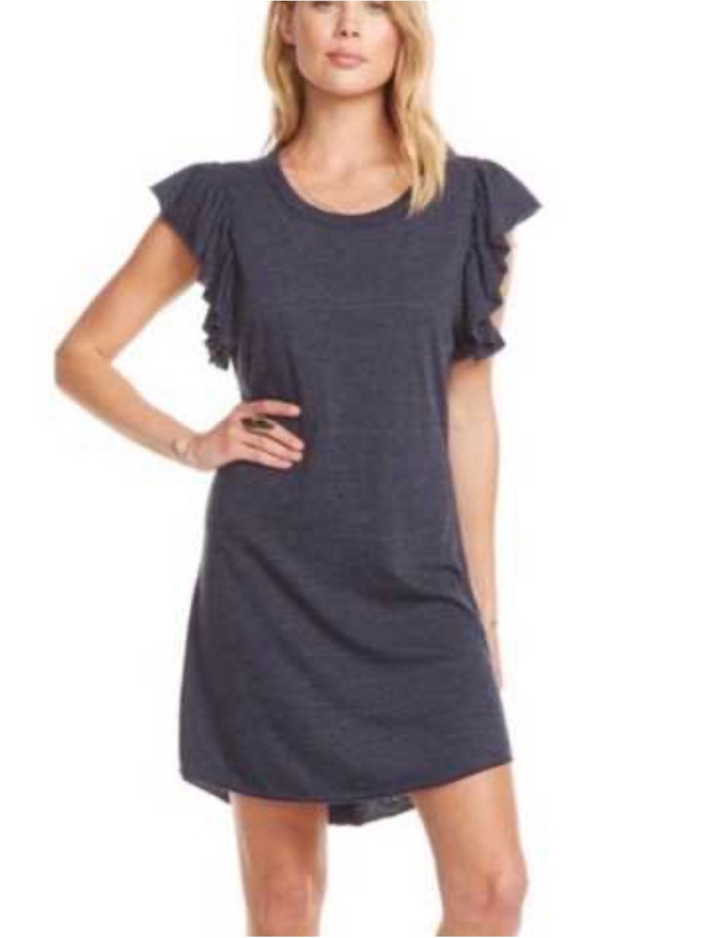Chaser Slate Gray Ruffle Sleeve Tee Dress